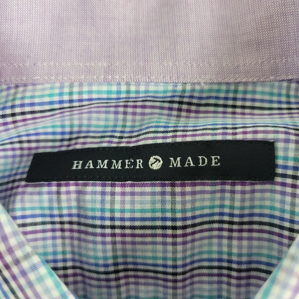 Hammer Made Mens 41/16 Multicolor Plaid Check Button Up Long‎ Sleeve Italy Made